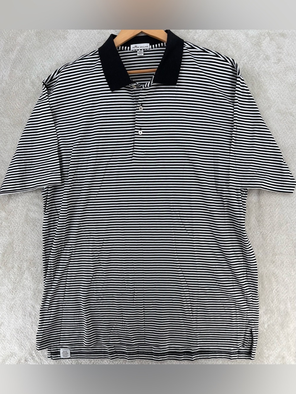 Peter Millar Black White Striped Polo Shirt Men’s XXL Luxury Golf Casual